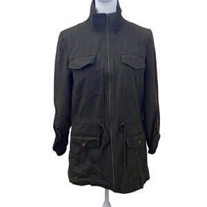 Market & Spruce Dark Green Olive Utility Jacket. Full Zip. Size S. Adj Waist.